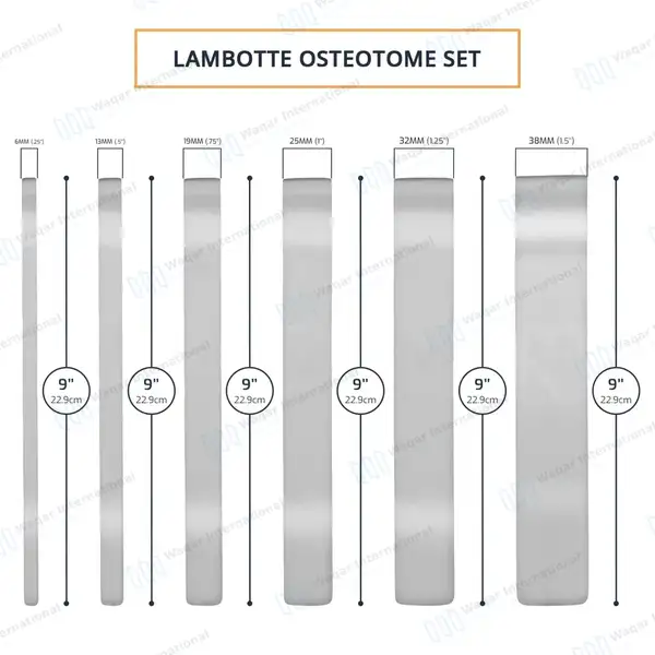 6 Pcs Lambotte Osteotome Set Straight 6mm-38mm Wide - surgical instruments manufactured by Waqar International, Sialkot - view 3