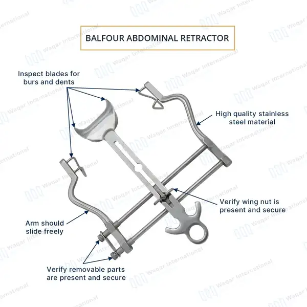 3 Balfour Retractors 4″, 7″ & 10″ Spread with Fenestrated Side Blades - surgical instruments manufactured by Waqar International, Sialkot - view 6
