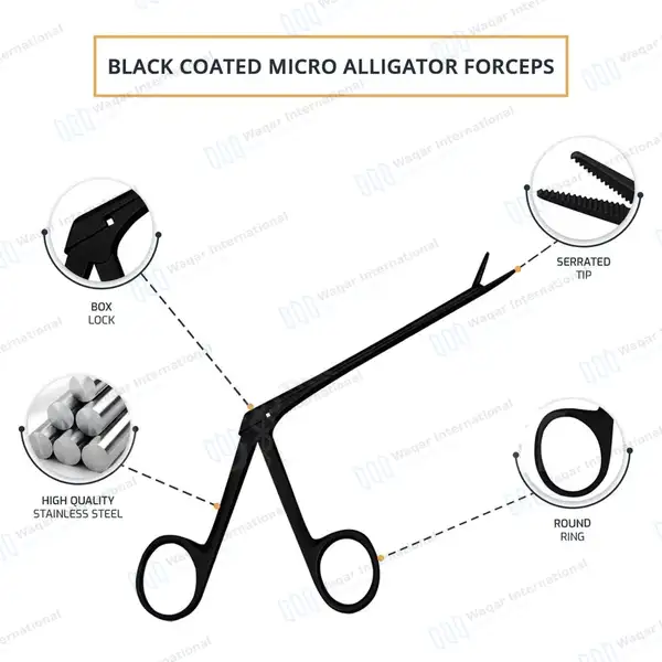 Micro Alligator Forceps Black Coated 3.5″ - surgical instruments manufactured by Waqar International, Sialkot - view 4