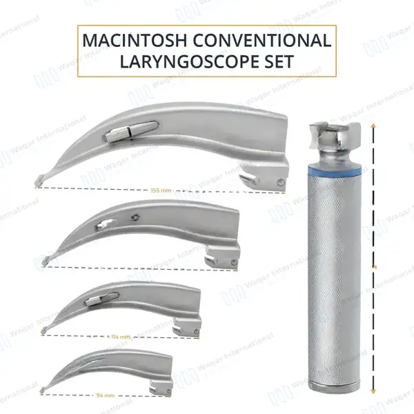 Macintosh Laryngoscope Set of 4 Blades 1 Standard Handle - surgical instruments manufactured by Waqar International, Sialkot - view 3