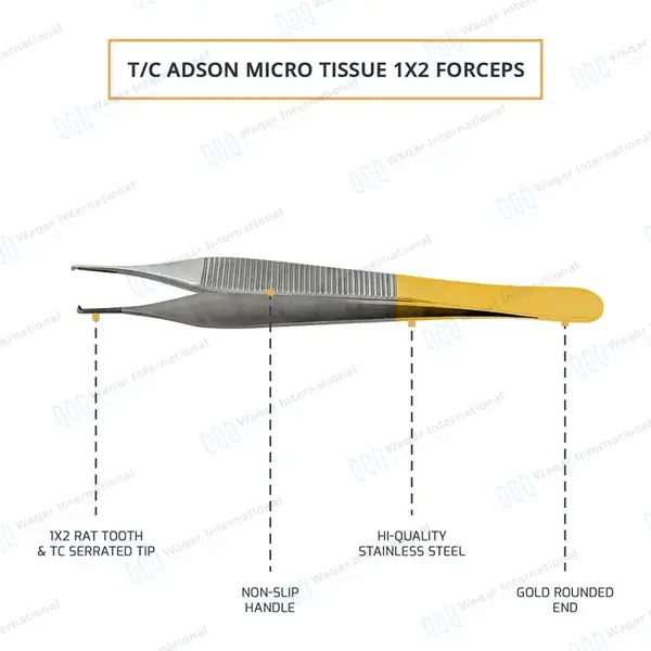 T/C Adson Micro Tissue Forceps 1×2 Teeth 4.75″ - surgical instruments manufactured by Waqar International, Sialkot - view 5