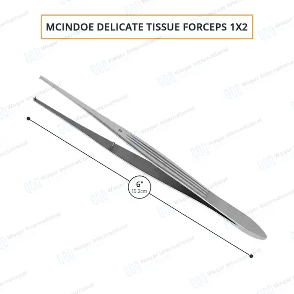 Mcindoe Tissue Forceps 6″ Straight 1.5mm Wide 1×2 Teeth - surgical instruments manufactured by Waqar International, Sialkot - view 2