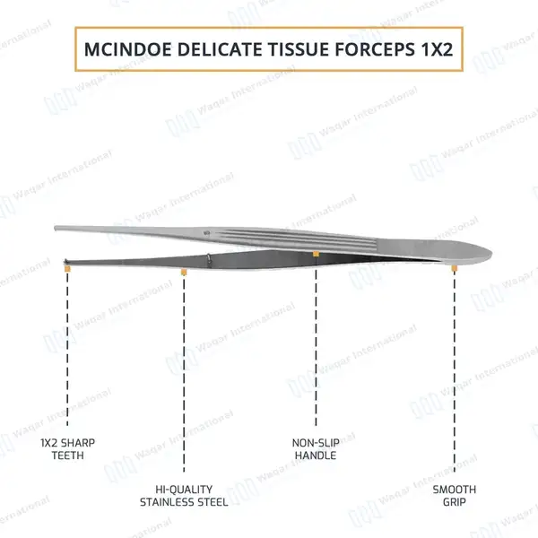 Mcindoe Tissue Forceps 6″ Straight 1.5mm Wide 1×2 Teeth - surgical instruments manufactured by Waqar International, Sialkot - view 3