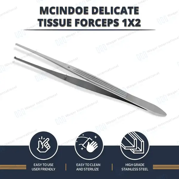 Mcindoe Tissue Forceps 6″ Straight 1.5mm Wide 1×2 Teeth - surgical instruments manufactured by Waqar International, Sialkot - view 7