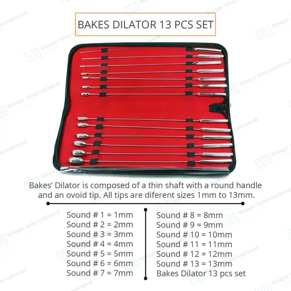 13 Pcs Bakes Rosebud Urethral Sounds Dilator Set 1mm to 13mm with Carrying Case - surgical instruments manufactured by Waqar International, Sialkot - view 3
