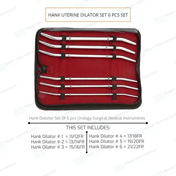6 Pcs Hank Uterine Dilator Set 11″ Curved Double Ended - surgical instruments manufactured by Waqar International, Sialkot - view 3