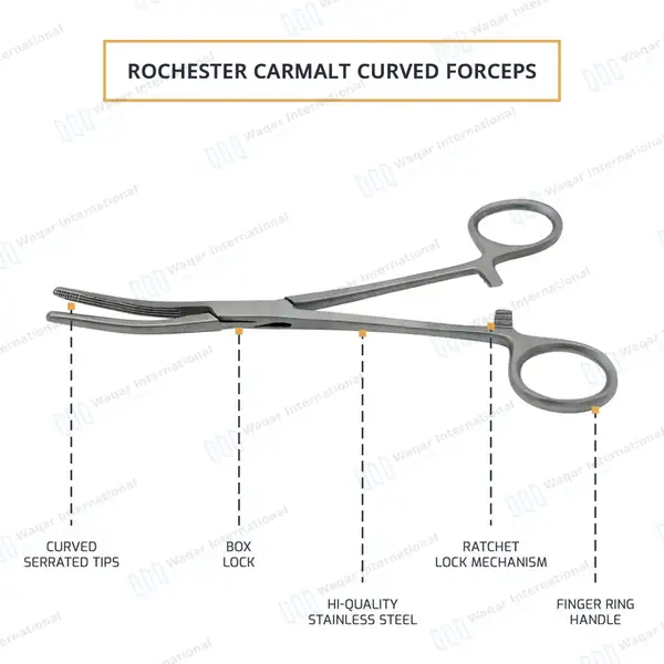 2 Pcs Carmalt Forceps Set 6.25″ (15.9cm) Straight & Curved - surgical instruments manufactured by Waqar International, Sialkot - view 7