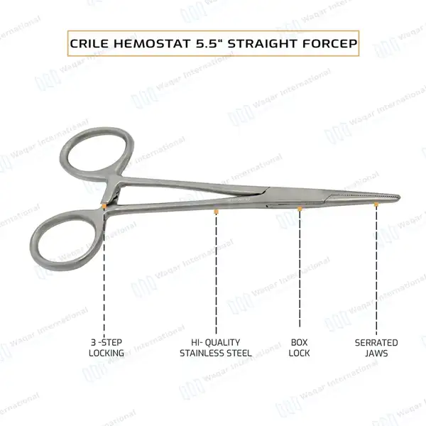 Crile Forceps 5.5″ (14cm) Straight Serrated Jaws - surgical instruments manufactured by Waqar International, Sialkot - view 4