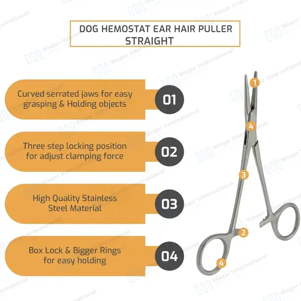 Dog Hemostat Ear Hair Puller 5″ Straight - veterinary instruments manufactured by Waqar International, Sialkot - view 8