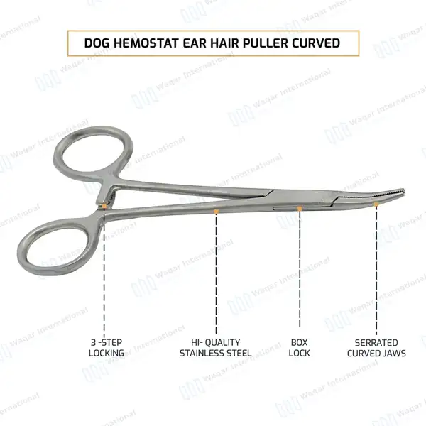 Dog Hemostat Ear Hair Puller 5″ Curved - veterinary instruments manufactured by Waqar International, Sialkot - view 4