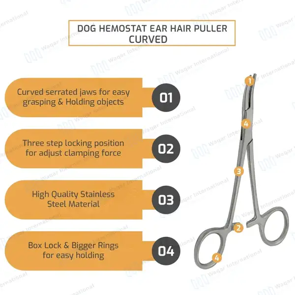 Dog Hemostat Ear Hair Puller 5″ Curved - veterinary instruments manufactured by Waqar International, Sialkot - view 8