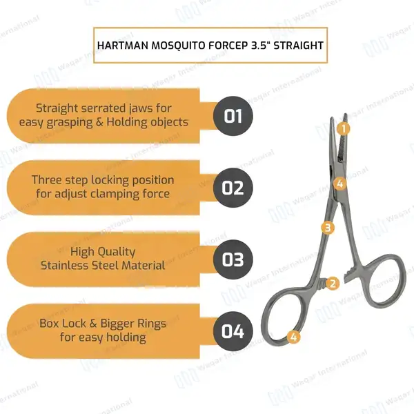 Hartmann Mosquito Forceps 3.5″ Straight - surgical instruments manufactured by Waqar International, Sialkot - view 6