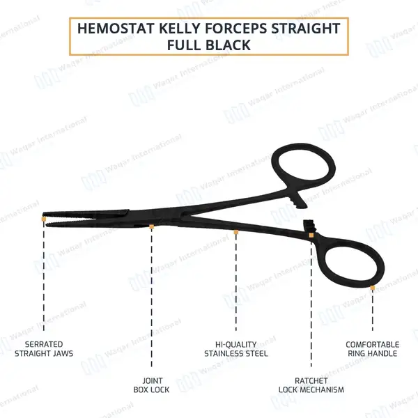 Kelly Forceps 5.5″ Straight Full Black Coated - surgical instruments manufactured by Waqar International, Sialkot - view 4