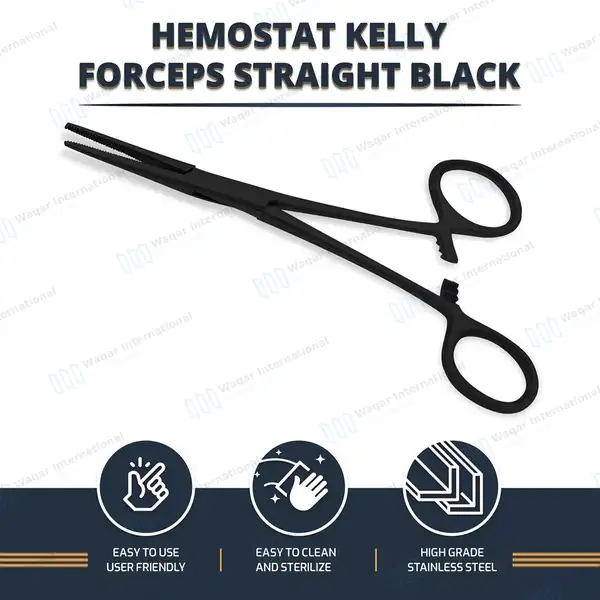 Kelly Forceps 5.5″ Straight Full Black Coated - surgical instruments manufactured by Waqar International, Sialkot - view 7
