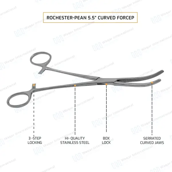 Rochester Pean Forceps 14cm Curved - surgical instruments manufactured by Waqar International, Sialkot - view 4