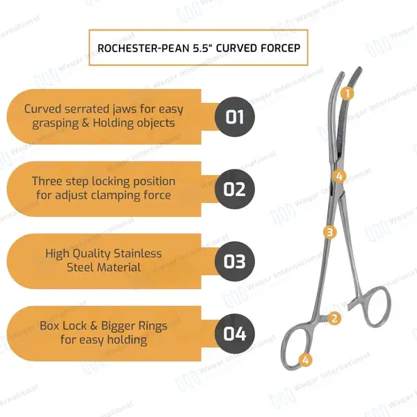 Rochester Pean Forceps 14cm Curved - surgical instruments manufactured by Waqar International, Sialkot - view 7