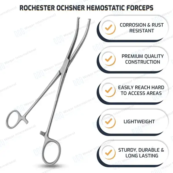 2 Rochester Ochsner Forceps 5.5″ Straight & Curved 1×2 Teeth Serrated Jaws - surgical instruments manufactured by Waqar International, Sialkot - view 5
