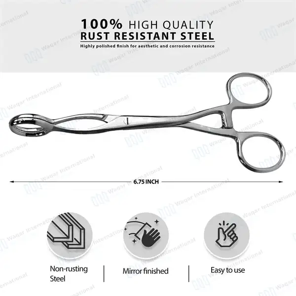 5 Collins Tongue Seizing Forceps 6.75″ (17.1cm) Jaws 25mm Wide - surgical instruments manufactured by Waqar International, Sialkot - view 3