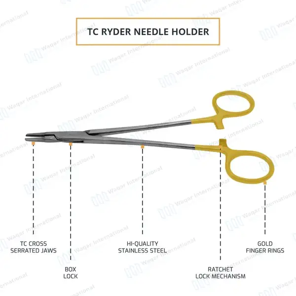 TC Ryder Needle Holder 7″ Serrated Jaws - surgical instruments manufactured by Waqar International, Sialkot - view 4