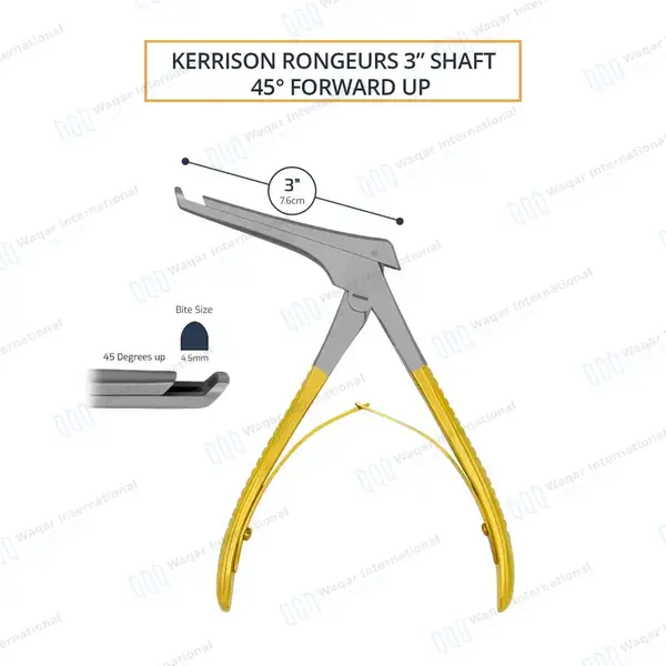 Kerrison Rongeur 3″ Shaft Size #1 4.5mm Bite 45° Forward Up Gold Handle - surgical instruments manufactured by Waqar International, Sialkot - view 3
