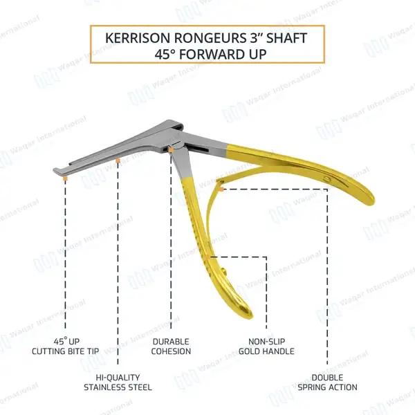 Kerrison Rongeur 3″ Shaft Size #1 4.5mm Bite 45° Forward Up Gold Handle - surgical instruments manufactured by Waqar International, Sialkot - view 4