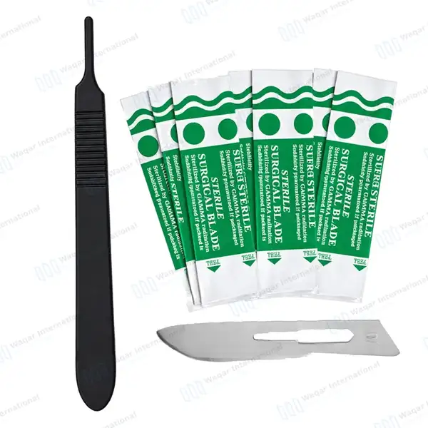 Pack of 10 Scalpel Blades No. 10 with Black Scalpel Handle #3 - surgical instruments manufactured by Waqar International, Sialkot - view 2