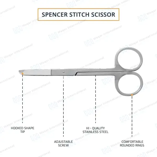 12 Littauer Spencer Stitch Suture Scissors 5.5″ - surgical instruments manufactured by Waqar International, Sialkot - view 3