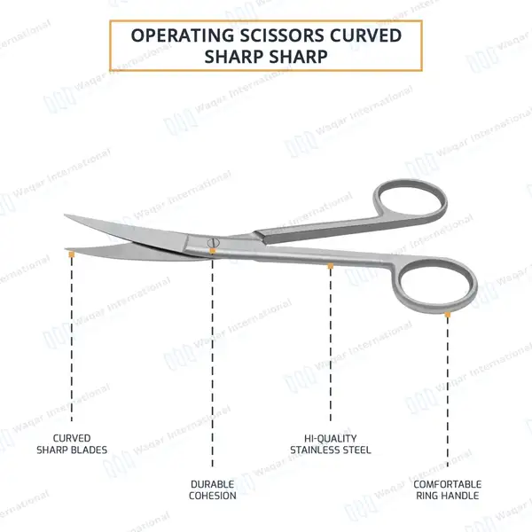 Operating Scissors 5.5″ Curved Sharp/Sharp Round Pattern - surgical instruments manufactured by Waqar International, Sialkot - view 4