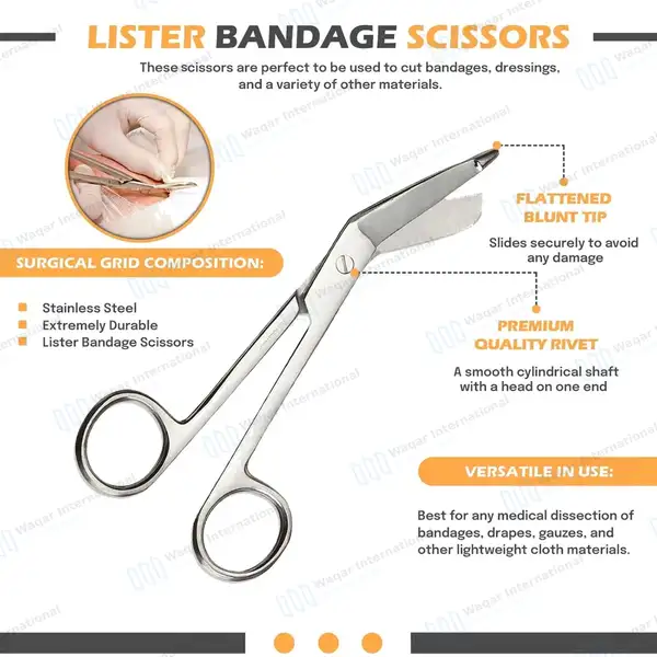 Lister Bandage Scissors 3.5″ (8.89cm) - surgical instruments manufactured by Waqar International, Sialkot - view 3