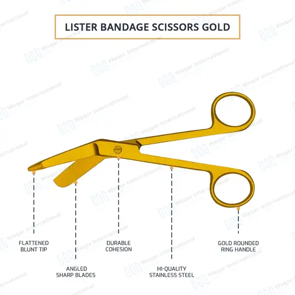 Lister Bandage Scissors 5.5” Full Gold - surgical instruments manufactured by Waqar International, Sialkot - view 3