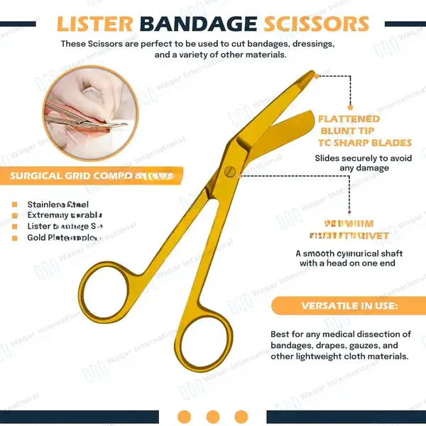 Lister Bandage Scissors 5.5” Full Gold - surgical instruments manufactured by Waqar International, Sialkot - view 7