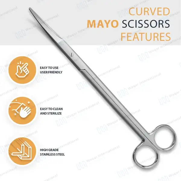 5 Pcs Mayo Scissors Curved Set 5.5″, 6.75″, 8″, 9″ & 11″ - surgical instruments manufactured by Waqar International, Sialkot - view 3