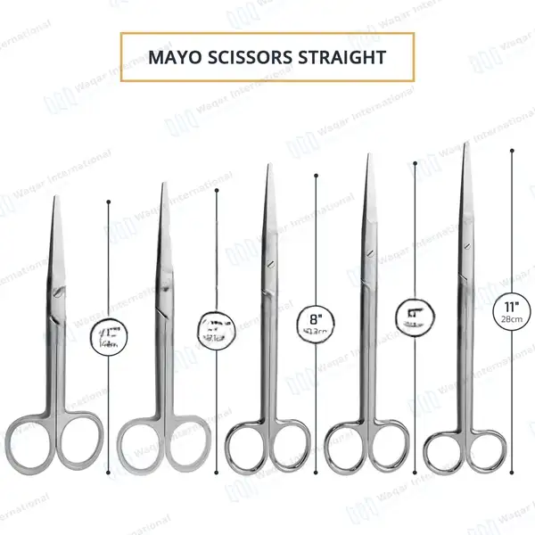 5 Pcs Mayo Scissors Straight Set 5.5″, 6.75″, 8″, 9″ & 11″ - surgical instruments manufactured by Waqar International, Sialkot - view 3