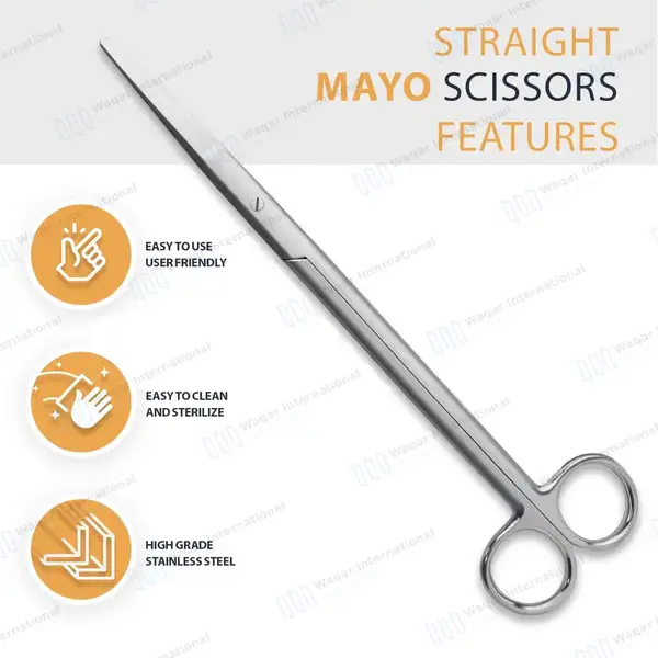 5 Pcs Mayo Scissors Straight Set 5.5″, 6.75″, 8″, 9″ & 11″ - surgical instruments manufactured by Waqar International, Sialkot - view 4