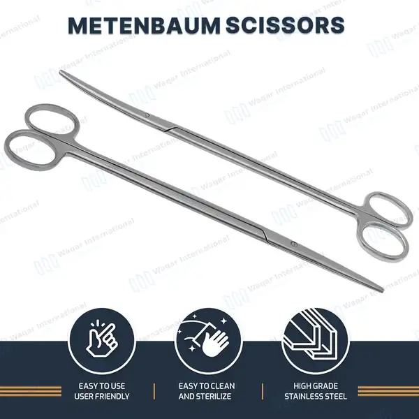 2 Pcs Metzenbaum Scissors Set 9″ Straight + Curved - surgical instruments manufactured by Waqar International, Sialkot - view 7