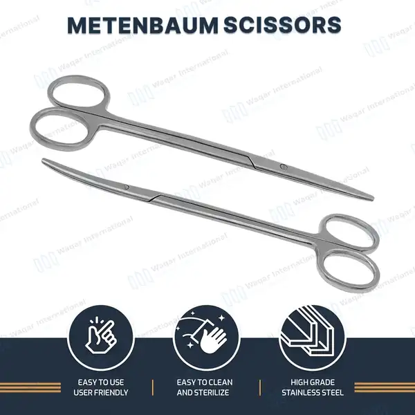 2 Pcs Metzenbaum Scissors Set 8″ Straight + Curved - surgical instruments manufactured by Waqar International, Sialkot - view 7