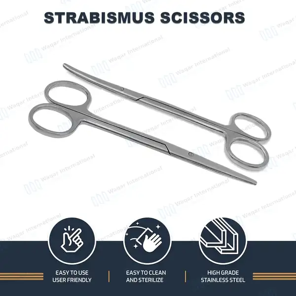 2 Pcs Strabismus Scissors Set 4.5″ Straight & Curved Blunt Tips - surgical instruments manufactured by Waqar International, Sialkot - view 7