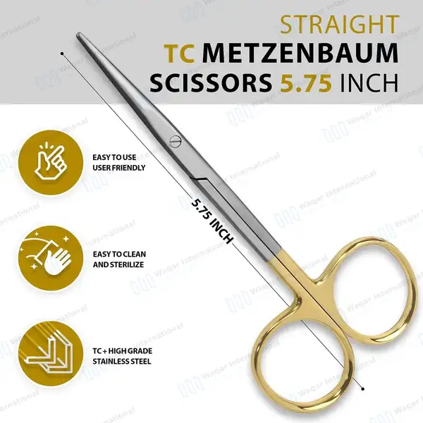 Metzenbaum Dissecting Scissors 5.75″ Straight Tungsten Carbide - surgical instruments manufactured by Waqar International, Sialkot - view 3