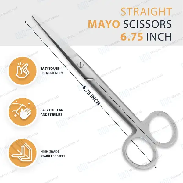 Mayo Dissecting Scissors 6.75″ (17.1cm) Straight Surgical Instrument - surgical instruments manufactured by Waqar International, Sialkot - view 3