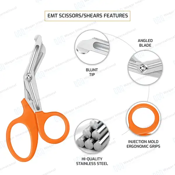 Orange EMT/EMS Utility 5.5″ Paramedic Bandage Scissors - surgical instruments manufactured by Waqar International, Sialkot - view 4
