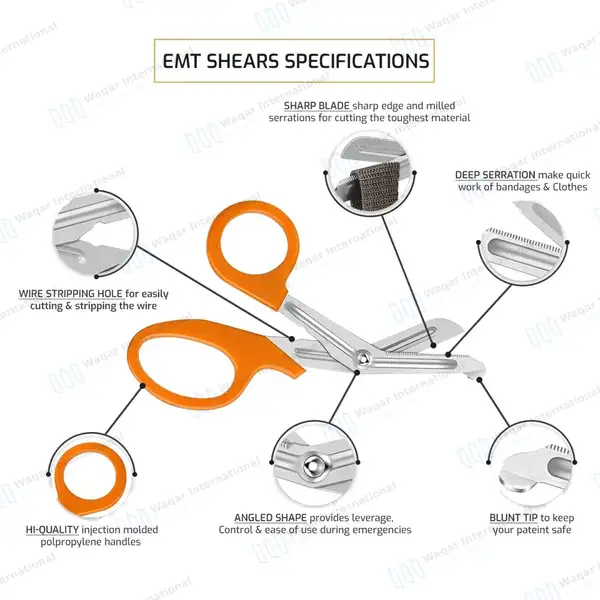 Orange EMT/EMS Utility 7.25″ Paramedic Bandage Shears Scissors - surgical instruments manufactured by Waqar International, Sialkot - view 5