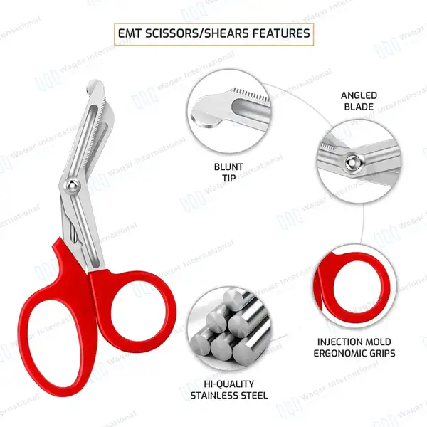 Red EMT/EMS Utility 7.25″ Paramedic Bandage Shears Scissors - surgical instruments manufactured by Waqar International, Sialkot - view 3