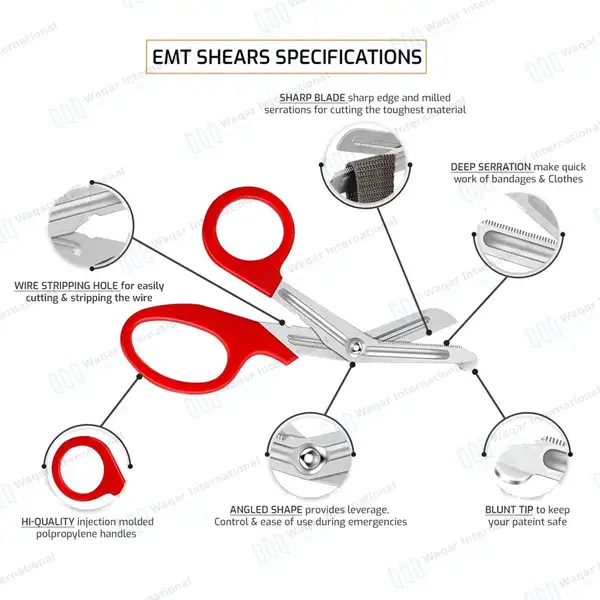 Red EMT/EMS Utility 7.25″ Paramedic Bandage Shears Scissors - surgical instruments manufactured by Waqar International, Sialkot - view 4