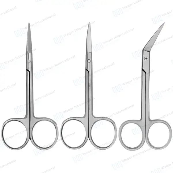 5 Pcs Iris Scissors Set 4.5″+3.5″ Straight+Curved+Angled Tips - surgical instruments manufactured by Waqar International, Sialkot - view 4