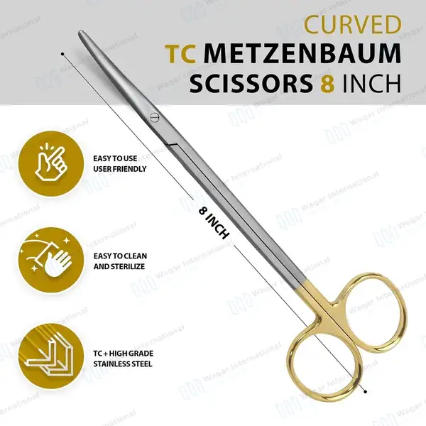 TC Metzenbaum Nelson Scissors 8″ (20.3cm) Curved Veterinary - surgical instruments manufactured by Waqar International, Sialkot - view 3