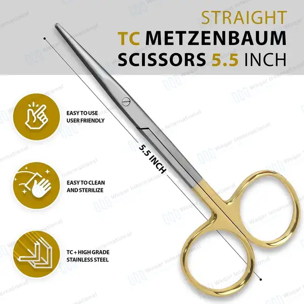 TC Metzenbaum Scissors Straight 5.5″ - surgical instruments manufactured by Waqar International, Sialkot - view 3
