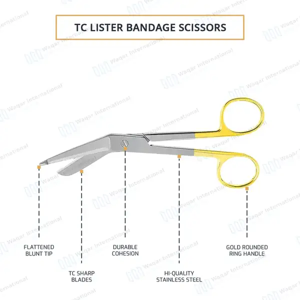 TC Lister Bandage Scissors 3.5″ - surgical instruments manufactured by Waqar International, Sialkot - view 4