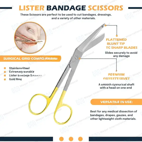 4 Pcs TC Lister Bandage Scissors Set 3.5″, 4.5″, 5.5″, 7.25″ - surgical instruments manufactured by Waqar International, Sialkot - view 6
