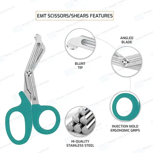Teal EMT/EMS Utility 5.5″ Paramedic Bandage Scissors - surgical instruments manufactured by Waqar International, Sialkot - view 4