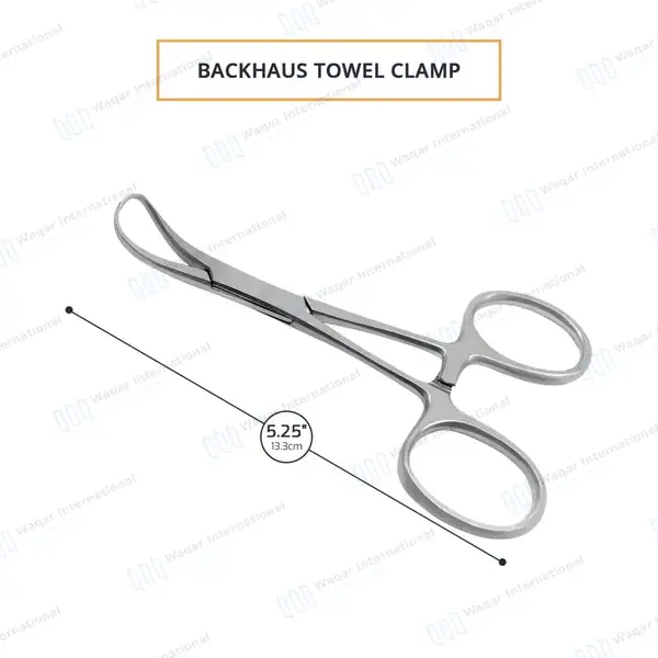 Backhaus Towel Clamps Forceps 5.25″ (13.3cm) Curved Pointed Jaws - surgical instruments manufactured by Waqar International, Sialkot - view 3